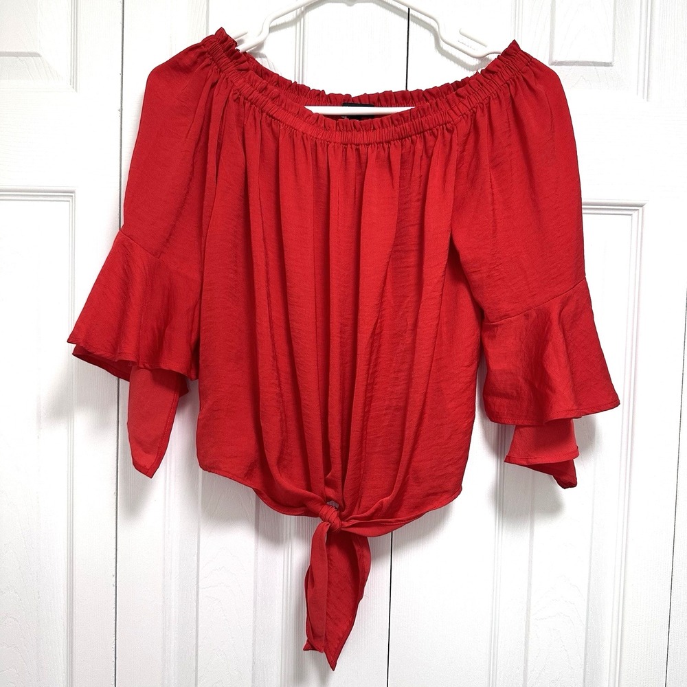 Express Satin Ruffle Off The Shoulder Blouse Top - Size XXS Women Red
